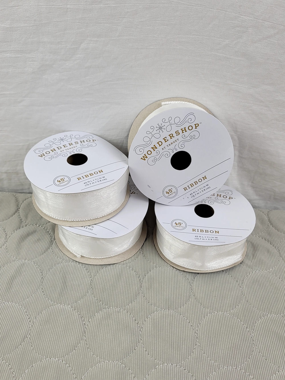 NWT Target Wondershop White Satin Ribbon Set of 4 (180 Feet Total)
